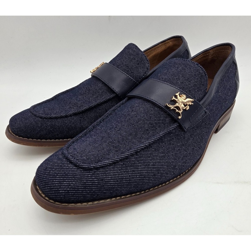 Stacy Adams Men's Belran Canvas Slip on Loafer Shoes Denim Dress Sz 8 Leather